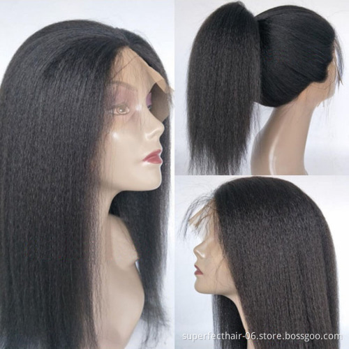 Kinky Straight Lace Front Human Hair Wig Pre Plucked With 100% Remy Human Hair Virgin Baby Hair Lace Wigs
